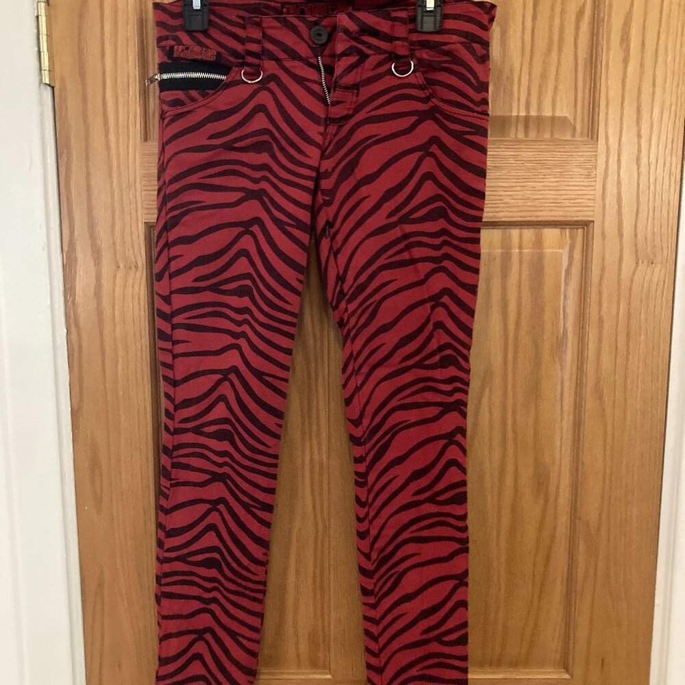 Poizen Industries Red Zebra Striped Skinny Leg Jeans Size Small Vintage